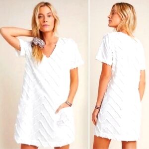 Anthropologie Porridge White Chenille Chevron Pattern Lined Shift Dress S